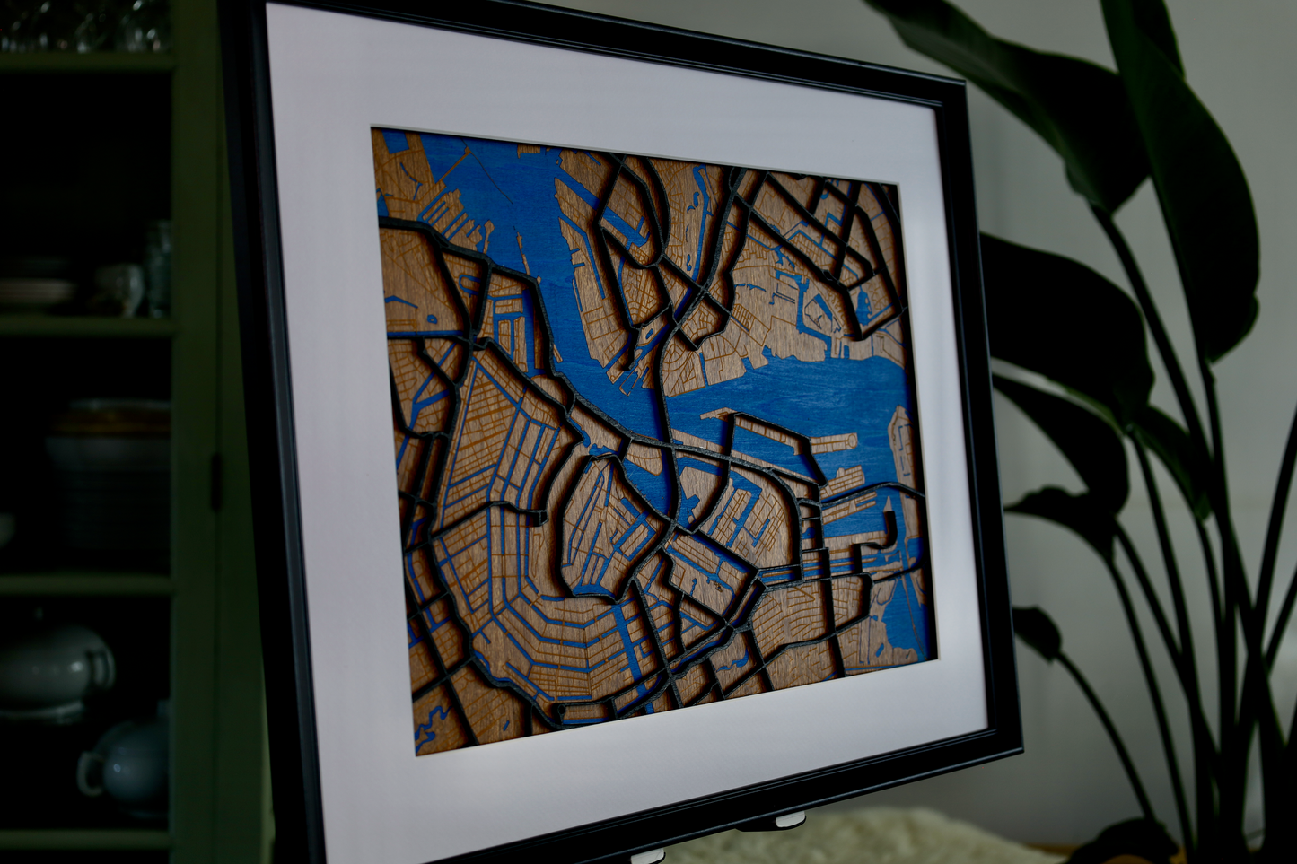 Wooden 3D Map of Amsterdam with Glass Plate