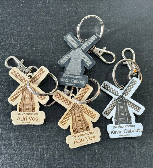 Veenmolen Houten Sleutelhanger – Persoonlijk Gegraveerd