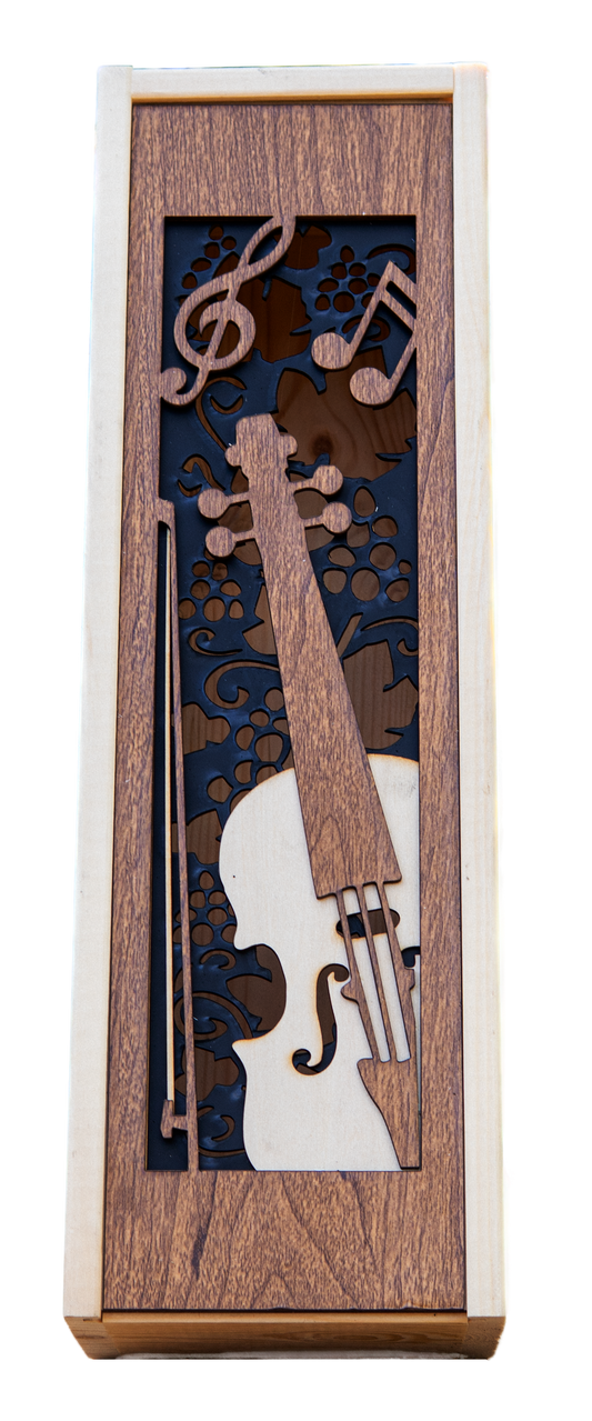 Wijnkistje met viool uitsnede