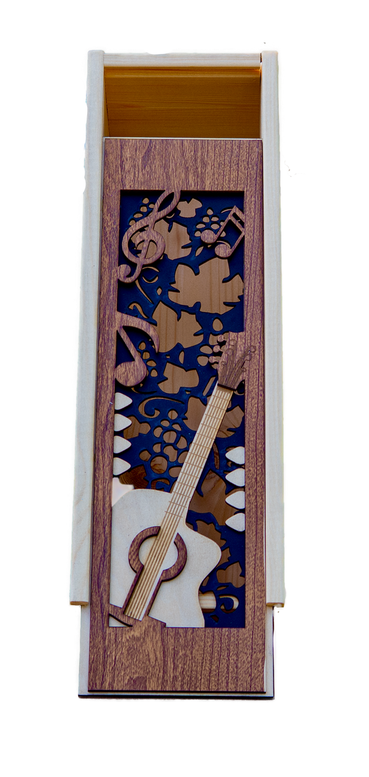 Wijnkistje met gitaar uitsnede