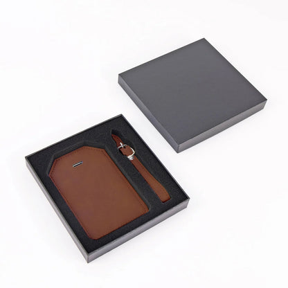 Luxe Reiskofferlabel met Privacyklep Bruin (inclusief 2 kanten graveren!)