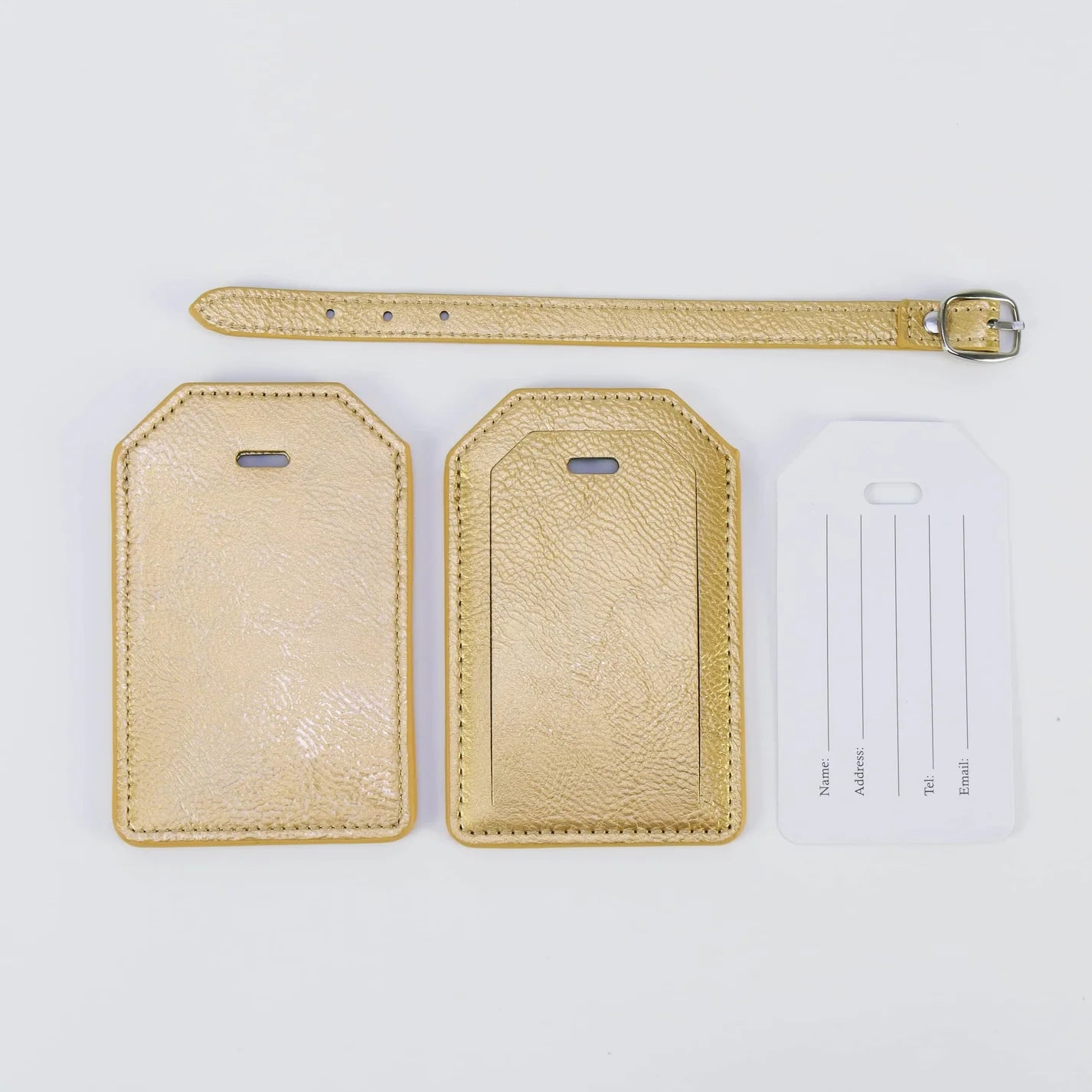 Luxe Reiskofferlabel met Privacyklep Goud (inclusief 2 kanten graveren!)