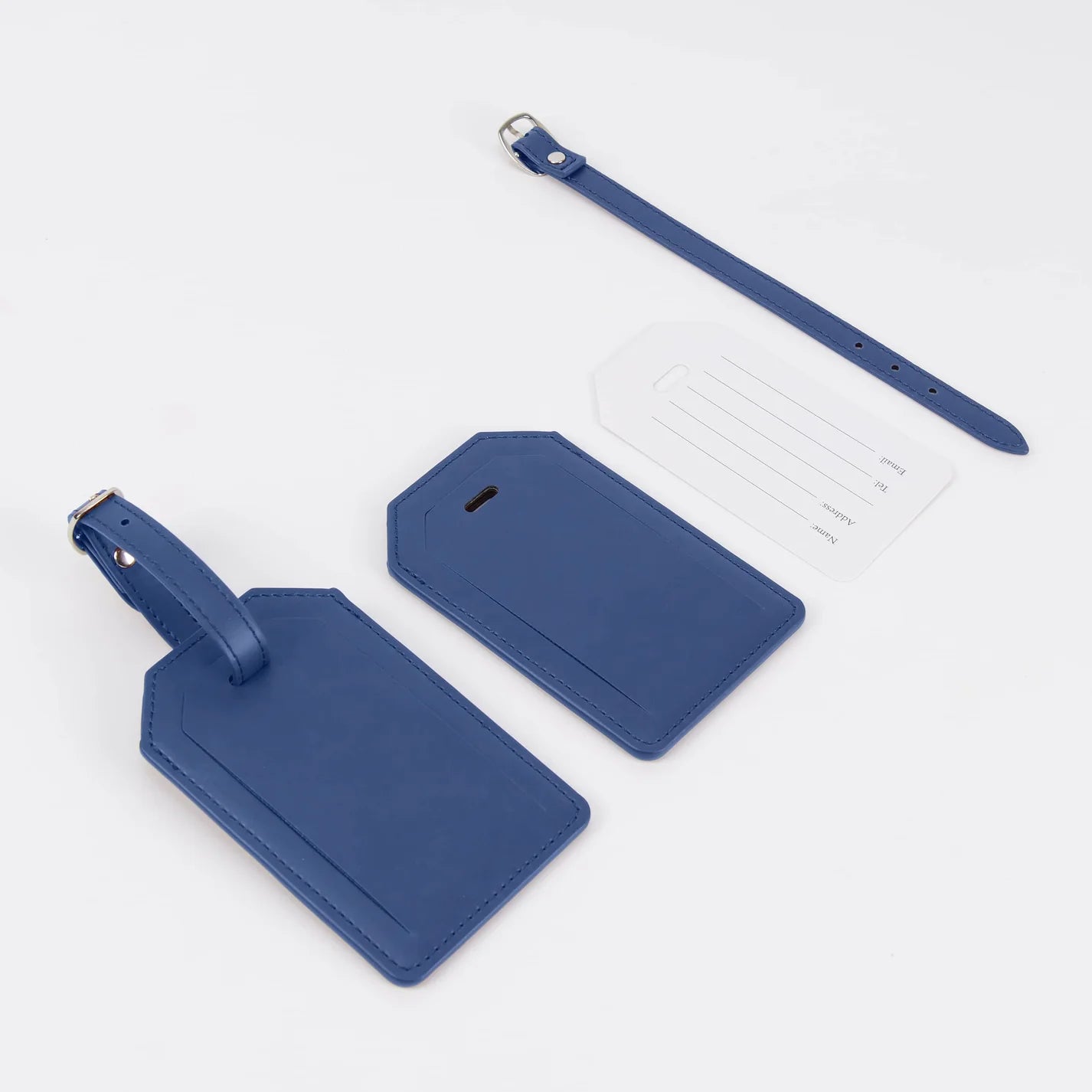 Luxe Reiskofferlabel met Privacyklep Marine Blauw (inclusief 2 kanten graveren!)