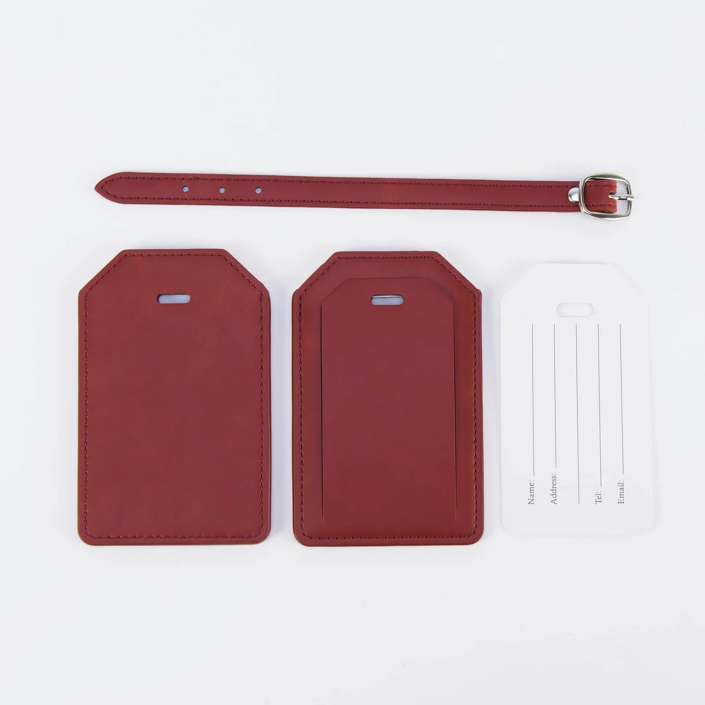 Luxe Reiskofferlabel met Privacyklep Rood (inclusief 2 kanten graveren!)