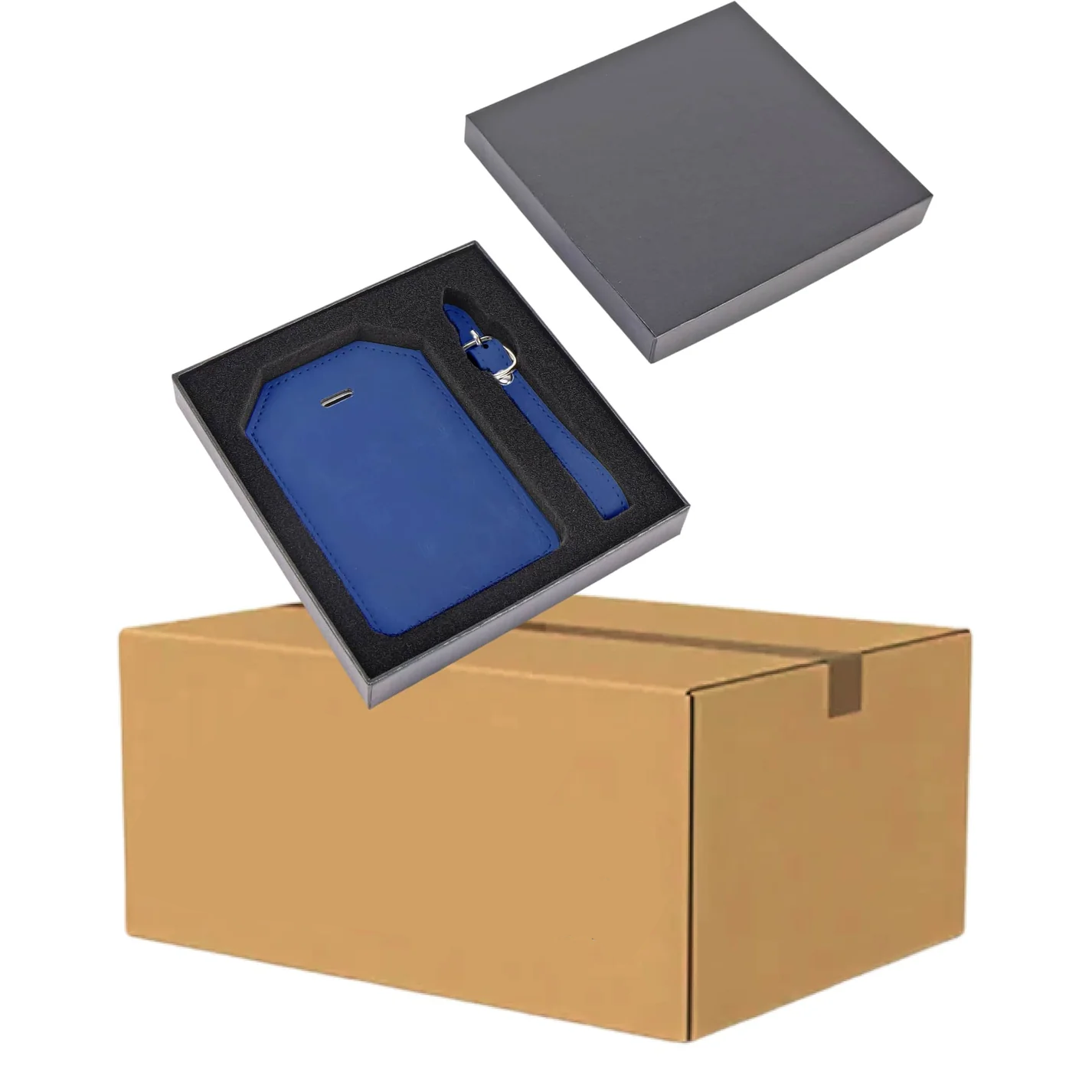 Luxe Reiskofferlabel met Privacyklep Marine Blauw (inclusief 2 kanten graveren!)