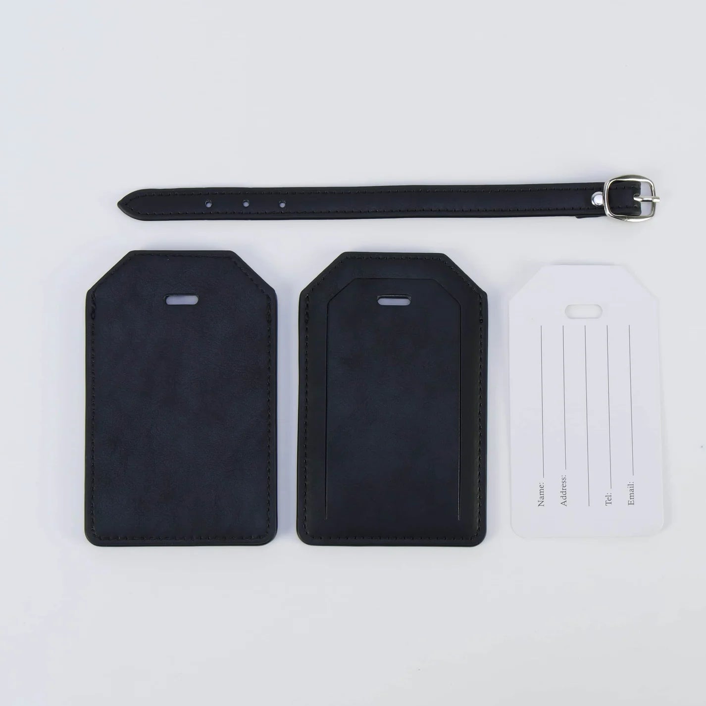 Luxe Reiskofferlabel met Privacyklep Zwart (inclusief 2 kanten graveren!)