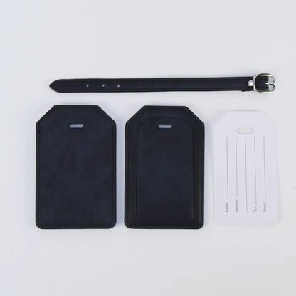 Luxe Reiskofferlabel met Privacyklep Zwart (inclusief 2 kanten graveren!)