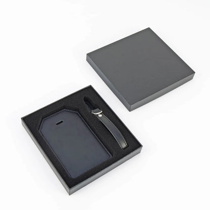 Luxe Reiskofferlabel met Privacyklep Zwart (inclusief 2 kanten graveren!)