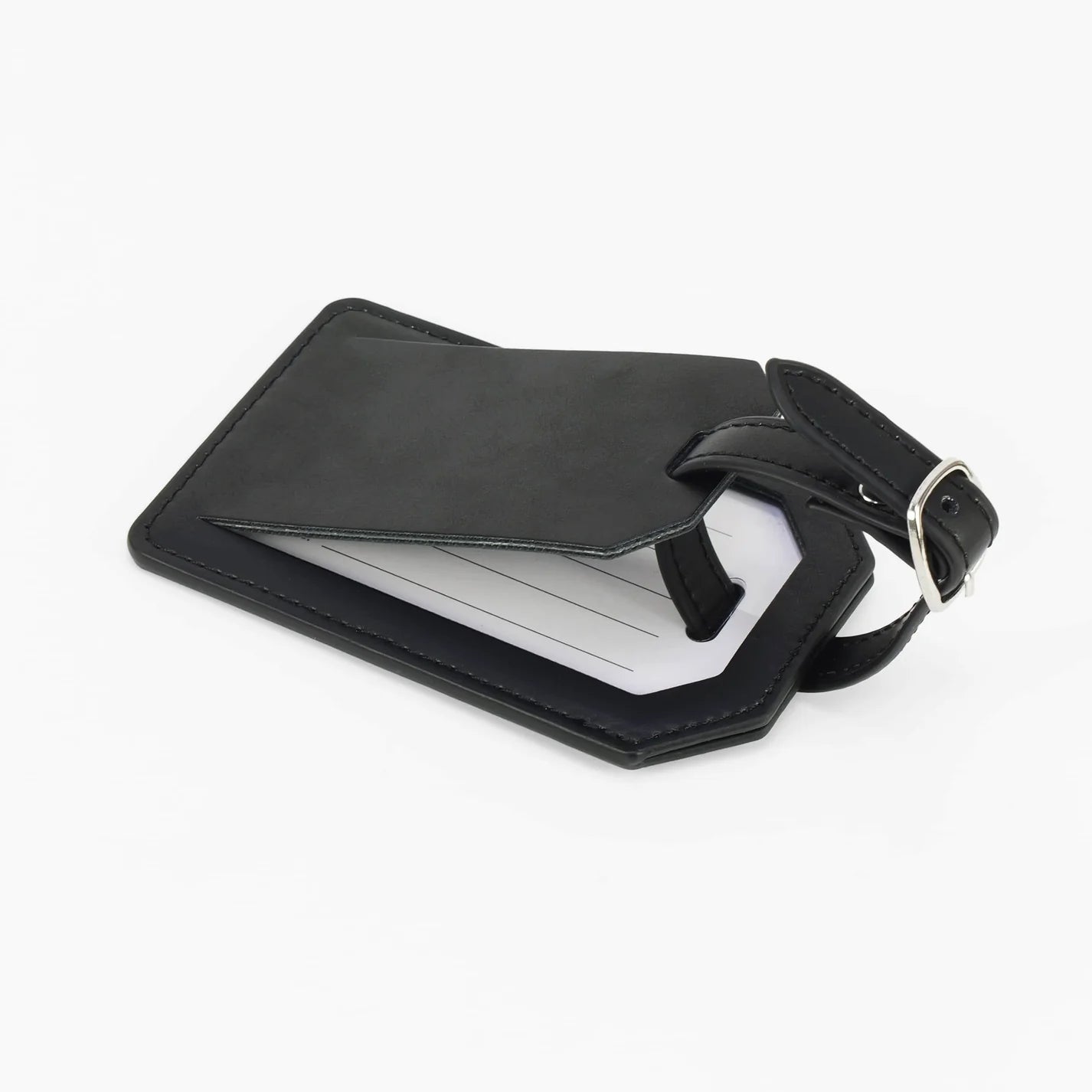 Luxe Reiskofferlabel met Privacyklep Zwart (inclusief 2 kanten graveren!)