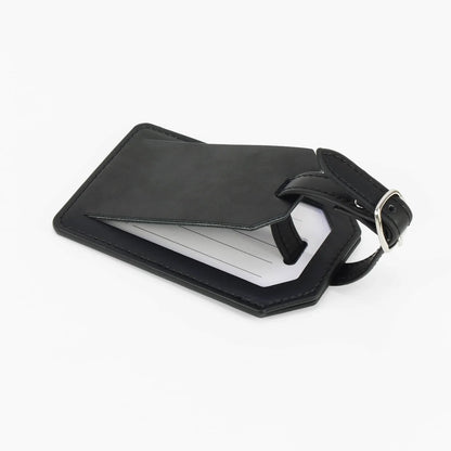 Luxe Reiskofferlabel met Privacyklep Zwart (inclusief 2 kanten graveren!)